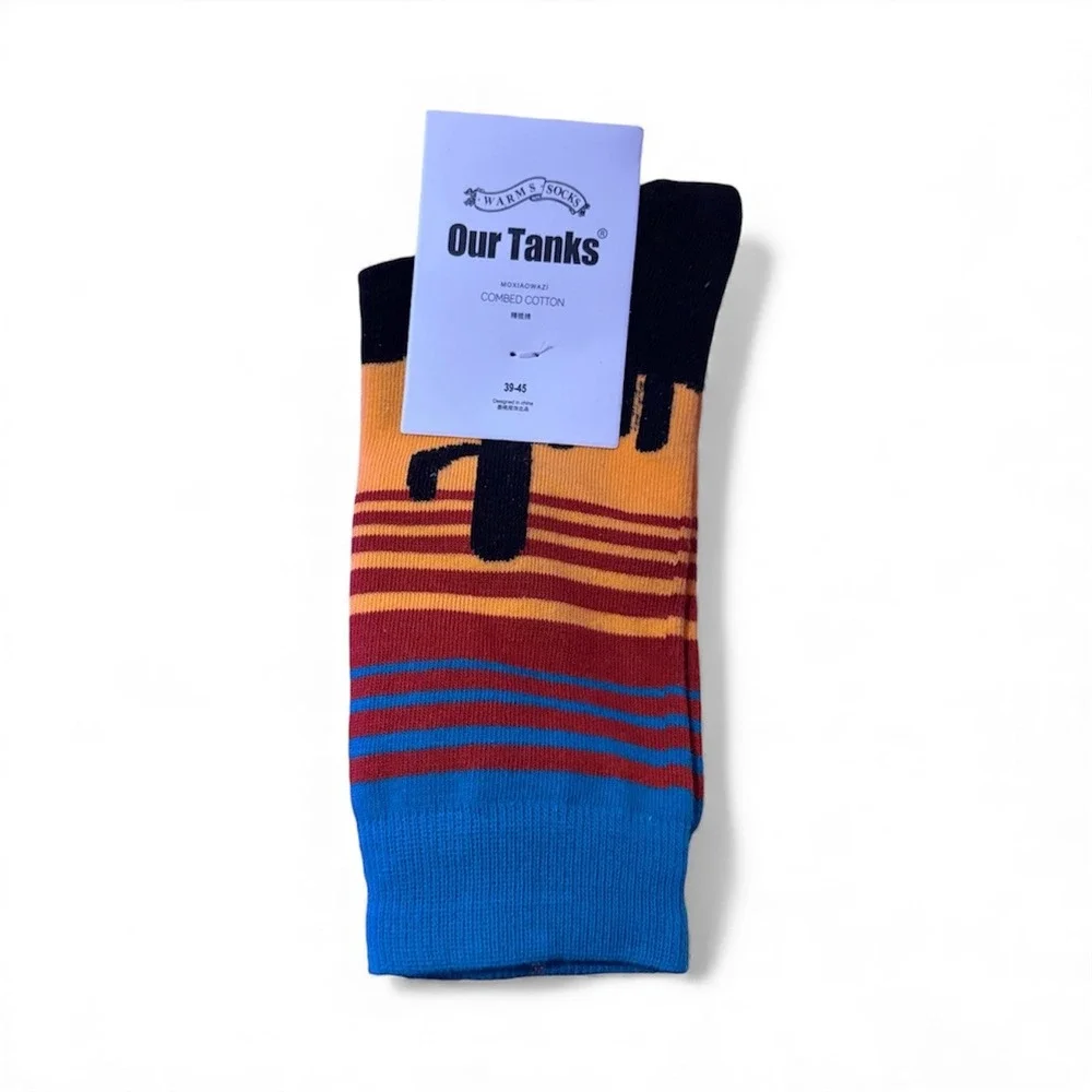 Our Tanks Warm Socks Combed Cotton‎ Mens 39-45 Blue Red Orange Stripe Cozy New